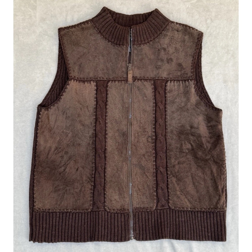 Designers Studio Originals Suede Vest Womens Medium Brown Crochet Biker Boho‎